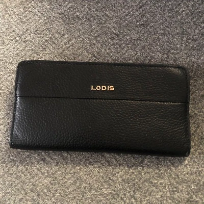 CARTERA LODIS CUERO GRANULADO NEGRO TARJETAS MONEDAS EN EFECTIVO Foto 1 de 4