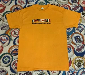 Vintage 80s NAPA Filters Nothings Foreign To Napa Filters Flag Shirt Yellow Sz S - Picture 1 of 4