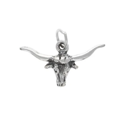 Sterling Silver Charm, Longhorn Charm, Antiqued Steer Head, .925 Silver, Western - Image 1 of 2