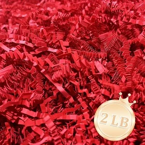 2 LB Red Crinkle Cut Paper Shred Filler Great for Gift Wrapping Red Basket Fi... - Picture 1 of 6
