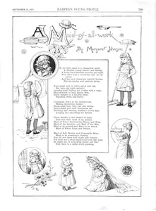 A MAID OF ALL WORK BY M JOHNSON.VTG 1887 HARPER'S 11" x 8" ENGRAVED POEM - Picture 1 of 2