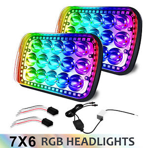 5x7'' 7x6'' RGB LED Headlight Hi-Low DRL For Jeep Cherokee XJ Wrangler YJ