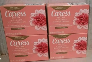 CARESS DAILY SILK BAR SOAP WHITE PEACH & ORANGE BLOSSOMS LOT OF 4 BARS 3.15 Oz - Picture 1 of 3