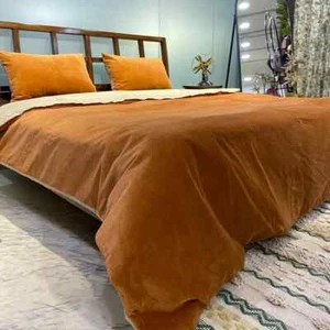 Terracotta Velvet Duvet Cover Set - Luxury Velvet Bedding with Matching Pillow - Picture 1 of 11