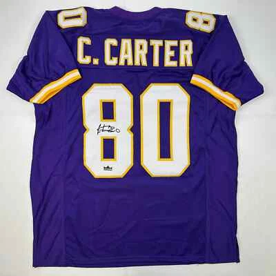 Camiseta deportiva facsímil autografiada Cris Carter Minnesota púrpura reimpresión talla XL para hombre Foto 1 de 4