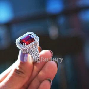 ICED ICY SILVER PLATED ALLOY RED GEM STONE CUBIC ZIRCONIA PINKY SIZE 8 ~ 12 RING - Picture 1 of 2