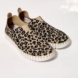 ILSE Jacobsen Tulip 139 Tan Brown Cheetah Print Slip On Sneaker Wm 40EU 9.5-10US - Picture 1 of 24