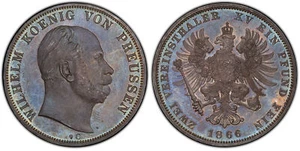 GERMAN ST. Prussia. Wilhelm I. 1866-C AR 2 Thaler, 3-1/2 Gulden PCGS PR64 J-97 - Picture 1 of 1