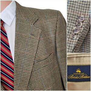 Men's Brooks Brothers Houndstooth Tweed 42R Sport Coat Wool Suit Jacket Vintage