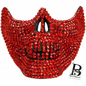 Rhinestone Jaw Teeth Skull Mouth Half Face Masquerade Mask Red Masquerade Ball - Picture 1 of 1