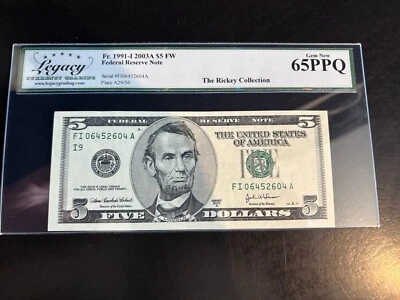 DBR 2003-A $5 FRN Minneapolis Gem Fr. 1991-I Legacy 65 PPQ Serial FI06452604A - Image 1 of 2