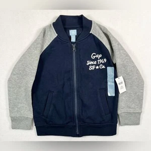 NWT GAP Boys Since 1969 Raglan Navy Blue and Heather Grey Bomber Jacket Size 4 - Picture 1 of 7
