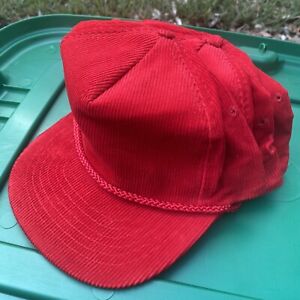 (3) Three Bright Red Vintage Blank Corduroy Nissin Hats *NEW *Dead Stock