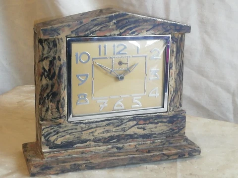 STYLISH ART DECO FRENCH CLOCK IN A STYLISH FAUX MARBLE WOOD CASE Cover