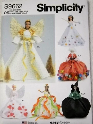 Simplicity 9662 Barbie Size Doll Holiday Dresses Angel Witch Sewing Pattern - Image 1 of 2