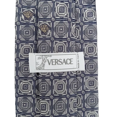 "Corbata Versace Medusa para hombre gris seda Italia tejida jacquard 58"" de lujo" Foto 1 de 4