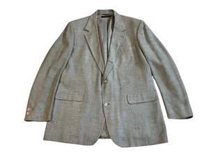 Vintage Brooks Brothers Men’s Beige Houndstooth 100% Silk Tweed Blazer Size 46R - Picture 1 of 9