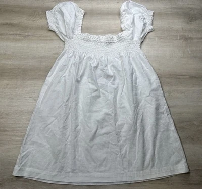NWOT Faherty Womens Dress White L Ramona Smocked Organic Cotton Puff Sleeve - Image 1 of 4