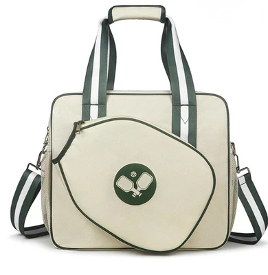 Newluck Pickleball Bag Tote w/ Paddle Holder, Green w/ fence hanging hooks/clips