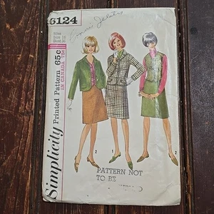1965 Simplicity Pattern 6124 Misses Suit Vest Skirt Jacket Size 16 Bust 36 Cut - Picture 1 of 4