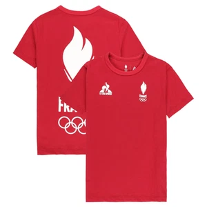 Paris Olympics Logo T-Shirt Le Coq Sportif Kid's Red Top - New - Picture 1 of 3