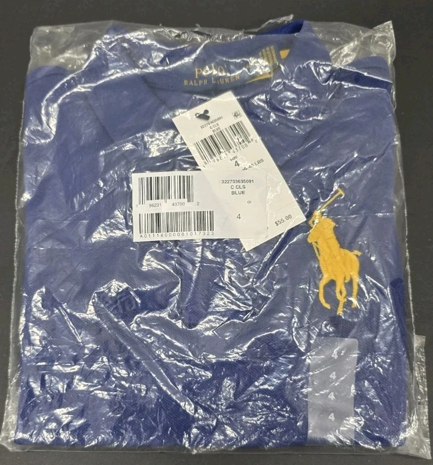 Polo Ralph Lauren Niños Polo Big Horse Logo Camisa Azul Talla 4/4T Amarillo Caballo Foto 1 de 4