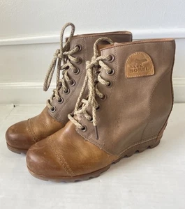Sorel Women’s Size 10 Lexie Brown Leather Wedge Winter Snow Ankle Boots - Picture 1 of 9
