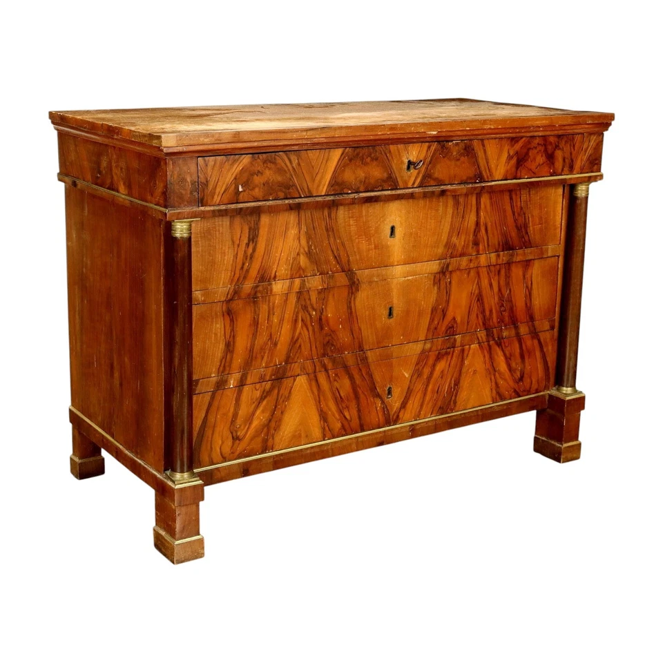 Commode Empire Ancienne Noyer Peuplier Bronze Italie XIXe Siècle Originale - Photo 1/4