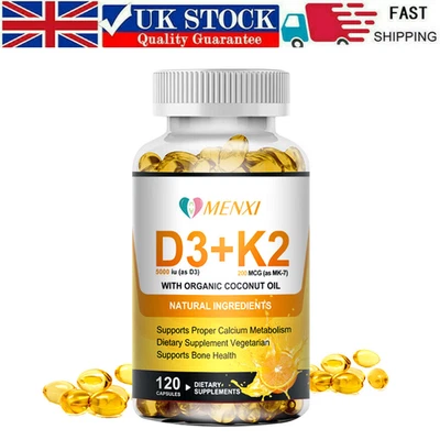 MENXI Vitamin D3 5000iu High Strength 120 Softgel Vitamin K2-MK7 200Mcg Vit d3k2