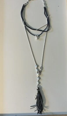 Lucky Brand Changeable Multi Layered Necklace Silver & Black Tones - Image 1 of 4