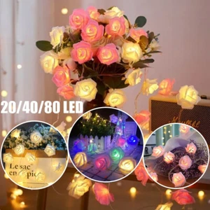10-80 LED Rose Flower Fairy String Lights Battery Powered Garland Party Decor - Picture 1 of 20