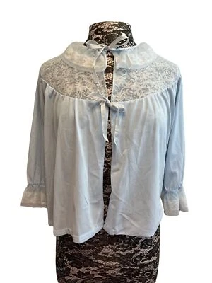 Chaqueta de cama lencería vintage años 50 60 Sears chamode azul claro lazos de encaje mangas 3/4 Foto 1 de 4