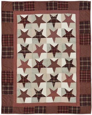 Abilene Star Hand Quilted Blanket Throw Country Farmhouse Burgundy Red Patchwork - Image 1 of 4