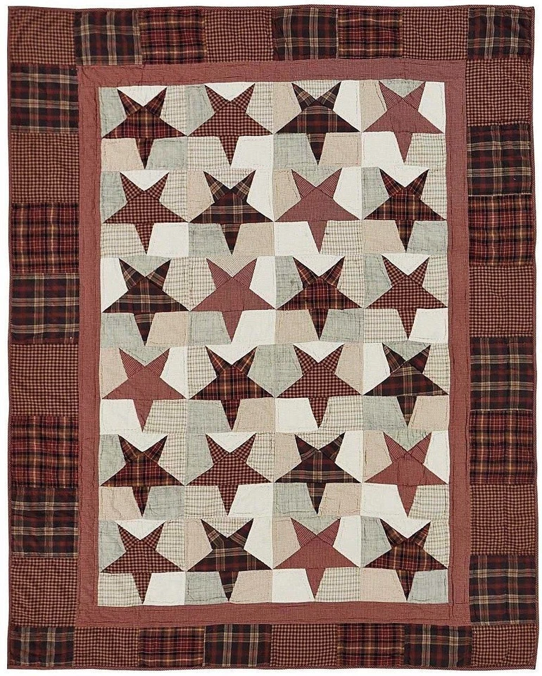 Abilene Star手工绗缝毯子乡村农舍勃艮第红色拼布 — 第 1/4 张图片
