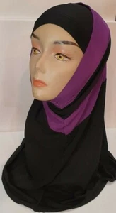 Purple Black Two Piece Hijab Muslim Head Wear Cover Scarf Cap Modest - Picture 1 of 4
