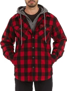 Smith's Workwear Men's Sherpa Lined Hooded Flannel Shirt Jacket, Red/Black -XL - Picture 1 of 5