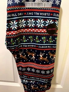 Womens Fleece Lined Leggings Christmas Sleigh All Day No Boundaries Size Large - Picture 1 of 2