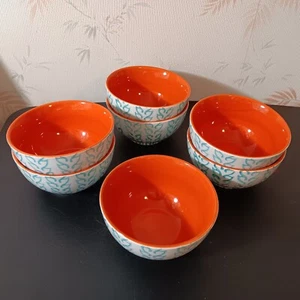 Set Of 7 Baum "Tangier" 5 3/4" Diameter Turquois/White Soup/Cereal Bowls - Picture 1 of 6