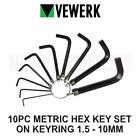 VEWERK 10PC Metric Allen Hex Key Set On Keyring 1.5 - 10mm 1626