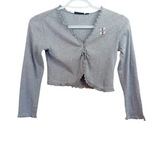 Y2K Children's Semi Formal Mexx Gray Lettuce Trim Knit Cardigan W Firefly 9-10 - Picture 1 of 13