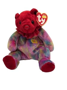 Ty Beanie Baby July Birthday Bear Ruby Red & Tie-Dye Plush Collectible NWT - Picture 1 of 4
