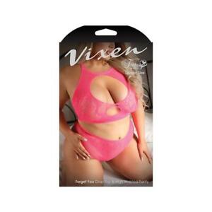 Vixen Forget You Seamless Lace Crop Top & High Waisted Panty Pink Queen Size