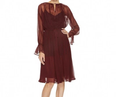 NUEVO SIN ETIQUETAS JIL SANDER Mujer’s Vestido de Crepé con Cordón Cintura Slik Rojo Vino Talla 34 Foto 1 de 2