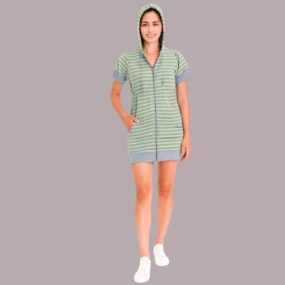 Free People Striped Hoodie Zip Up Mini Fleece Dress Women's Medium - Image 1 of 4