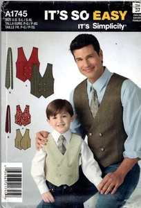 Simplicity A1745 Boys Mens Vest Tie Sewing Pattern S-L S-XL Modern - Picture 1 of 2