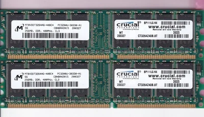 512MB 2x256MB PC-3200 CRUCIAL CT3264Z40B.8T DDR-400 MICRON DDR1 PC3200 RAM Kit - Image 1 of 2