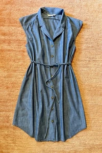 Old Navy women sleeveless chambray button front belted shirtdress blue size L - Picture 1 of 8