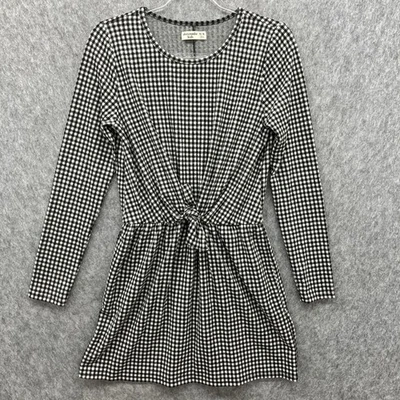 Abercrombie Kids Gingham Check Knit Dress Girls Size 15/16 Black Front Tie - Image 1 of 4