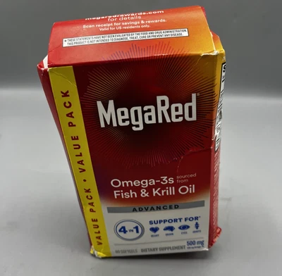 MegaRed Advanced «4 в 1» Омега-3s рыбы и криль ваниль 500 мг срок годности 11/26 новый - Изображение 1 из 4