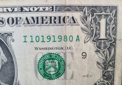 Fancy Serial Number $1 Birthday Note October 19, 1980, 10191980 - Image 1 of 3